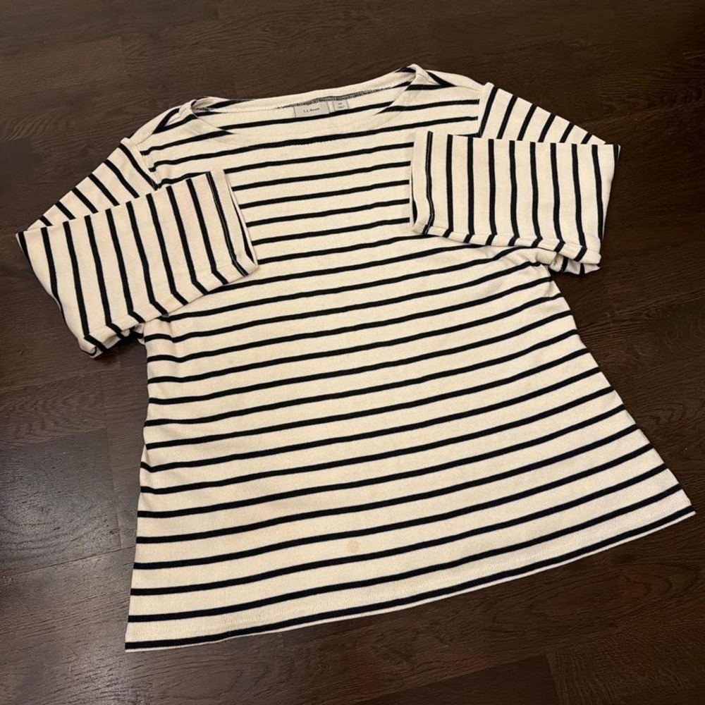 Y2K Vintage L.L.Bean Striped Boxy Breton Shirt | Cream /‎ Navy | 3XL